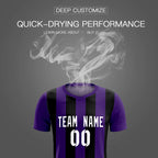 Custom Purple Black Vertical Stripes Casual Outdoor Soccer Sets Jersey