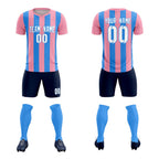 Custom Light Pink Powder Blue Vertical Stripes Casual Outdoor Soccer Sets Jersey