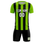 Custom Neon Green Black Vertical Stripes Casual Outdoor Soccer Sets Jersey