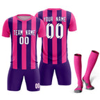 Custom Pink Purple Vertical Stripes Casual Outdoor Soccer Sets Jersey