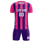 Custom Pink Purple Vertical Stripes Casual Outdoor Soccer Sets Jersey
