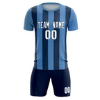 Custom Light Blue Midnight Blue Vertical Stripes Casual Outdoor Soccer Sets Jersey