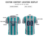 Custom Gray Aqua Vertical Stripes Casual Outdoor Soccer Sets Jersey