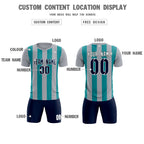 Custom Gray Aqua Vertical Stripes Casual Outdoor Soccer Sets Jersey