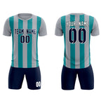 Custom Gray Aqua Vertical Stripes Casual Outdoor Soccer Sets Jersey