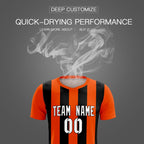 Custom Orange Black Vertical Stripes Casual Outdoor Soccer Sets Jersey