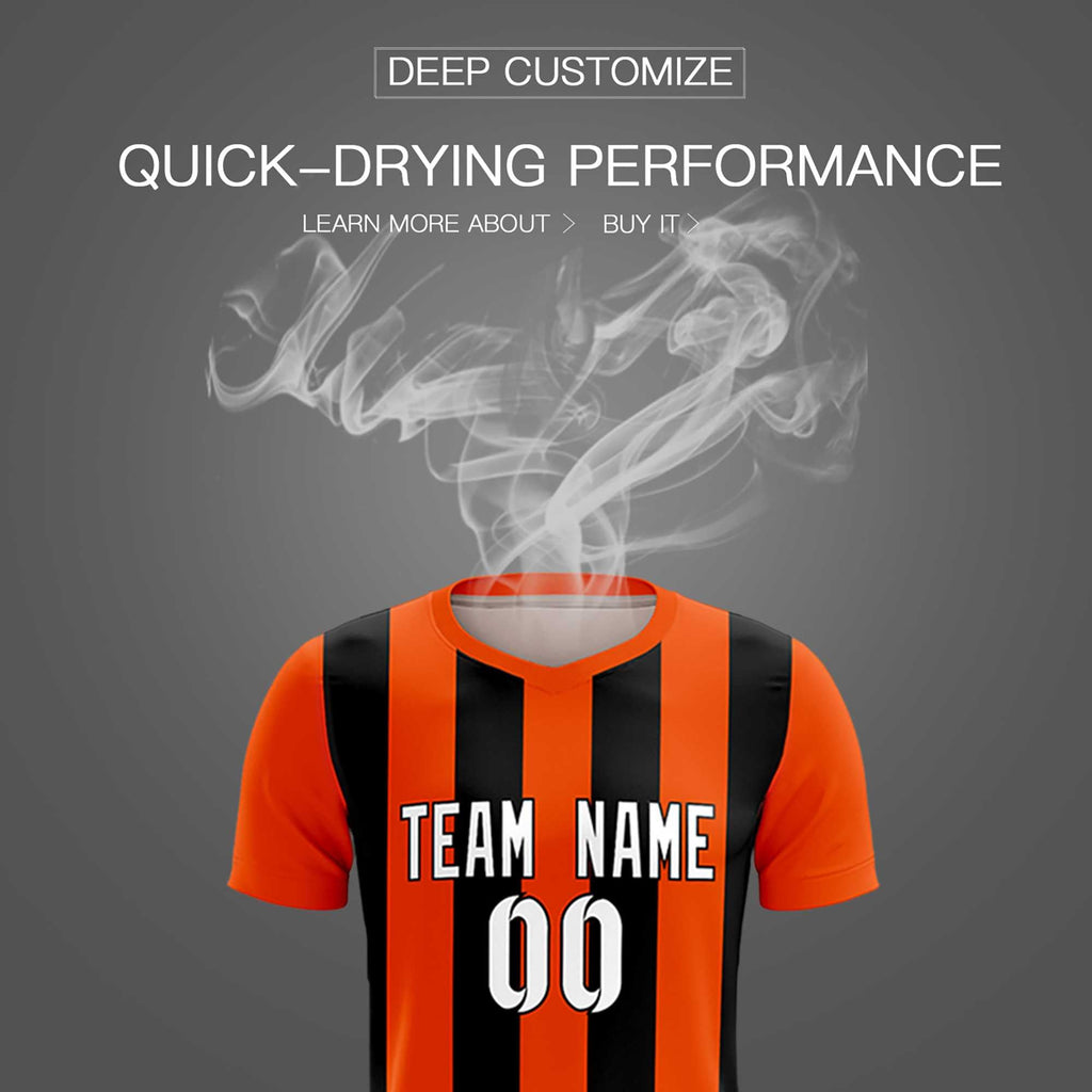 Custom Orange Black Vertical Stripes Casual Outdoor Soccer Sets Jersey