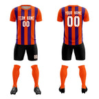 Custom Orange Purple Vertical Stripes Casual Outdoor Soccer Sets Jersey
