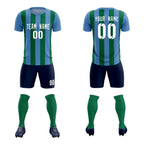 Custom Light Blue Kelly Green Vertical Stripes Casual Outdoor Soccer Sets Jersey