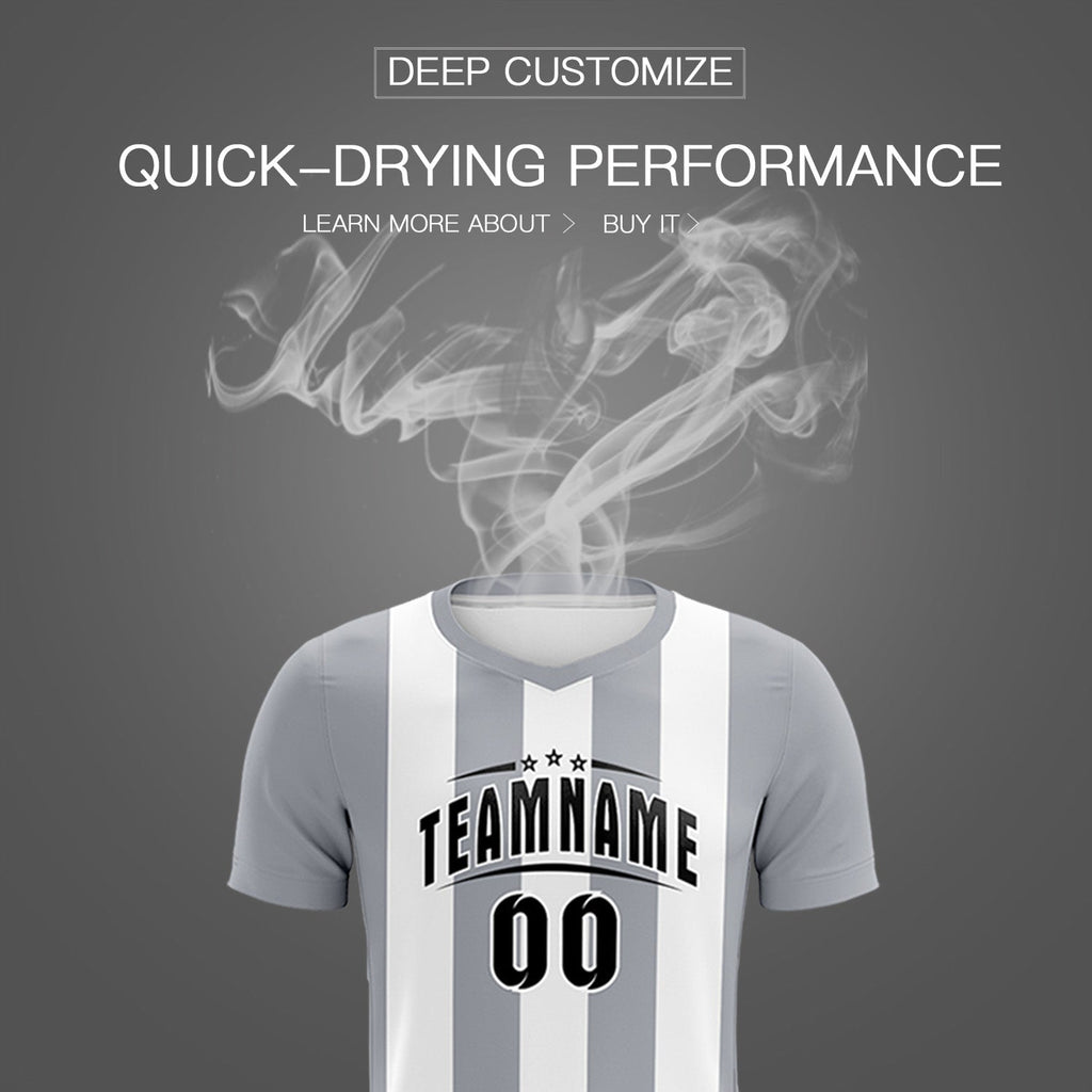 Custom White Gray Vertical Stripes Casual Outdoor Soccer Sets Jersey