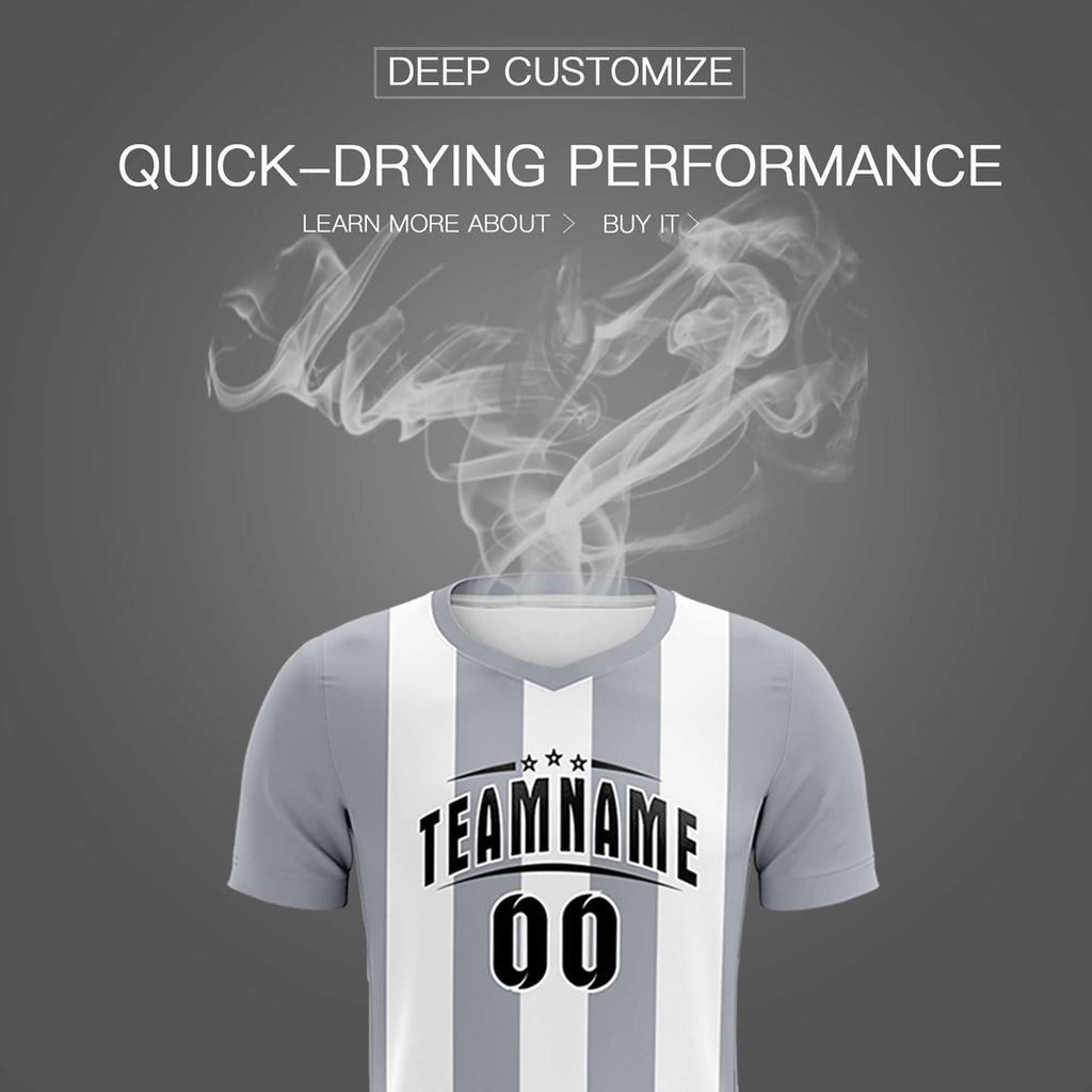 Custom White Gray Vertical Stripes Casual Outdoor Soccer Sets Jersey