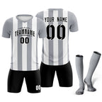 Custom White Gray Vertical Stripes Casual Outdoor Soccer Sets Jersey