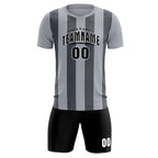 Custom Gray Dark Gray Vertical Stripes Casual Outdoor Soccer Sets Jersey