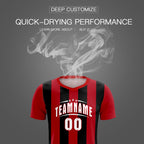 Custom Red Black Vertical Stripes Casual Outdoor Soccer Sets Jersey