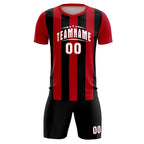 Custom Red Black Vertical Stripes Casual Outdoor Soccer Sets Jersey