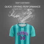 Custom Bright Green Aqua Vertical Stripes Casual Outdoor Soccer Sets Jersey