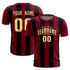 Custom Crimson Black Vertical Stripes Casual Outdoor Soccer Sets Jersey