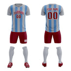 Custom Gray Light Blue Vertical Stripes Casual Outdoor Soccer Sets Jersey