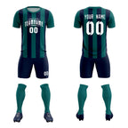 Custom Aqua Navy Vertical Stripes Casual Outdoor Soccer Sets Jersey