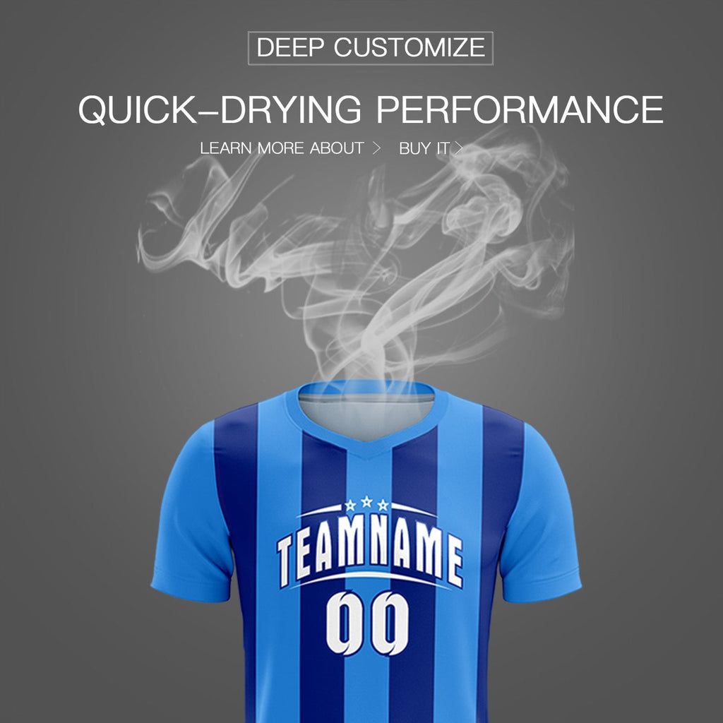 Custom Powder Blue Royal Vertical Stripes Casual Outdoor Soccer Sets Jersey