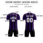 Custom Purple Black Vertical Stripes Casual Outdoor Soccer Sets Jersey