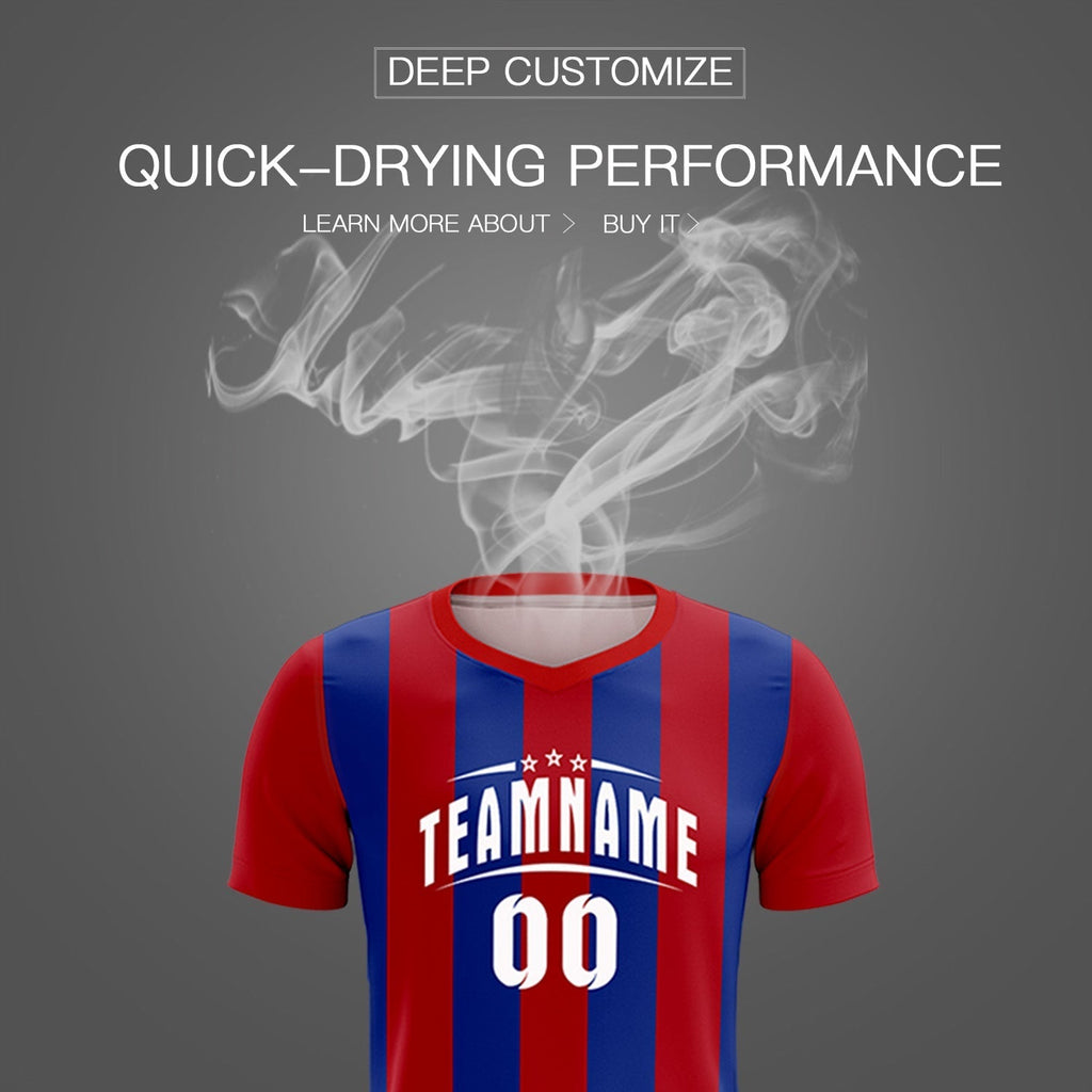 Custom Red Royal Vertical Stripes Casual Outdoor Soccer Sets Jersey
