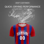 Custom Red Royal Vertical Stripes Casual Outdoor Soccer Sets Jersey