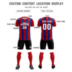 Custom Red Royal Vertical Stripes Casual Outdoor Soccer Sets Jersey