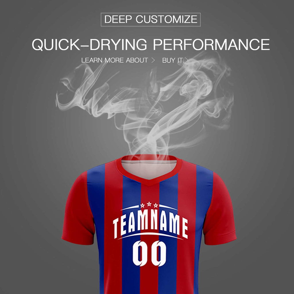Custom Red Royal Vertical Stripes Casual Outdoor Soccer Sets Jersey