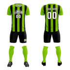 Custom Neon Green Black Vertical Stripes Casual Outdoor Soccer Sets Jersey