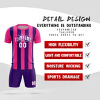 Custom Pink Purple Vertical Stripes Casual Outdoor Soccer Sets Jersey