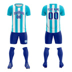 Custom White Sky Blue Vertical Stripes Casual Outdoor Soccer Sets Jersey