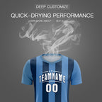 Custom Light Blue Midnight Blue Vertical Stripes Casual Outdoor Soccer Sets Jersey