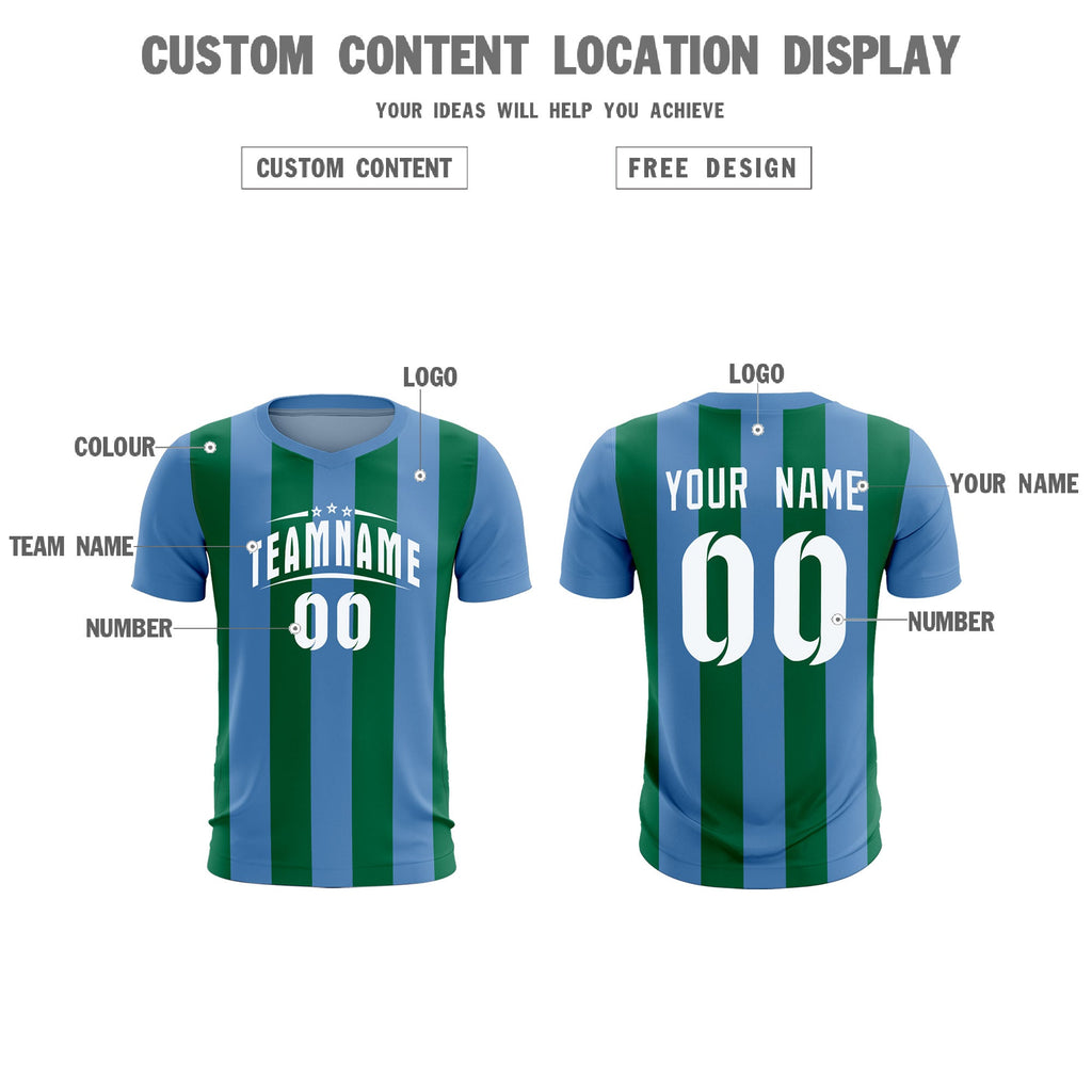 Custom Light Blue Kelly Green Vertical Stripes Casual Outdoor Soccer Sets Jersey
