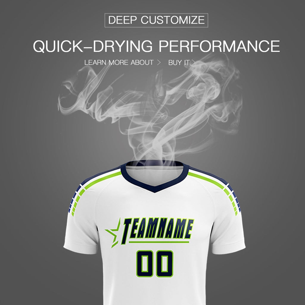 Custom White Raglan Shoulder Striped Soccer Tops/Sets Jersey