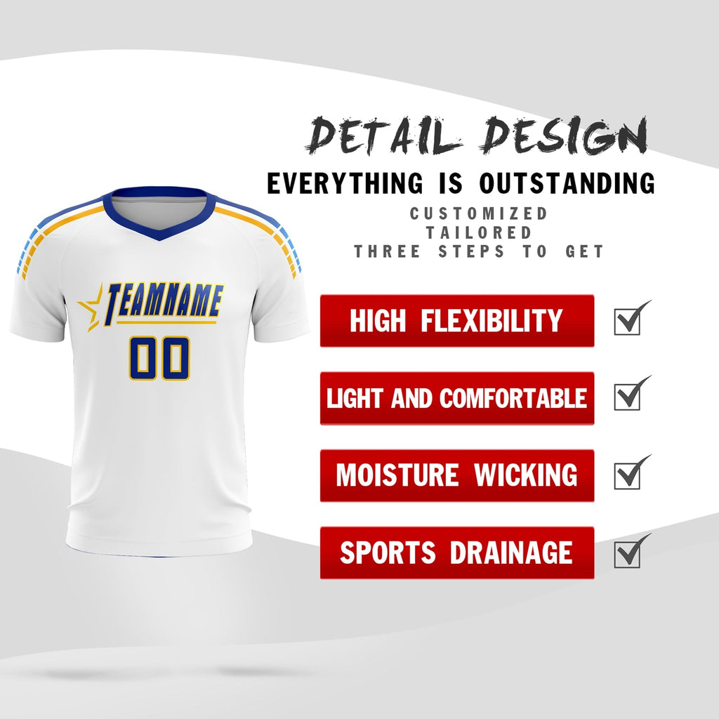 Custom White Raglan Shoulder Striped Soccer Tops/Sets Jersey