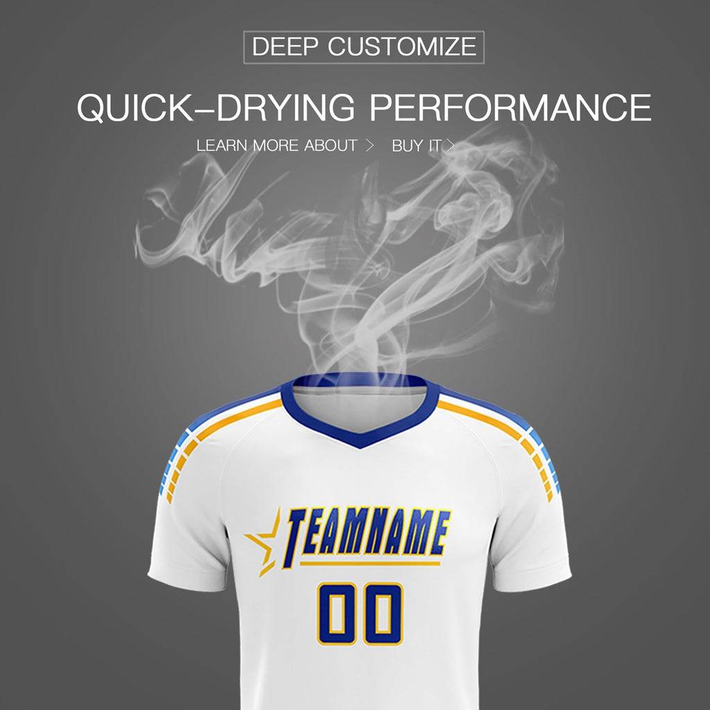 Custom White Raglan Shoulder Striped Soccer Tops/Sets Jersey