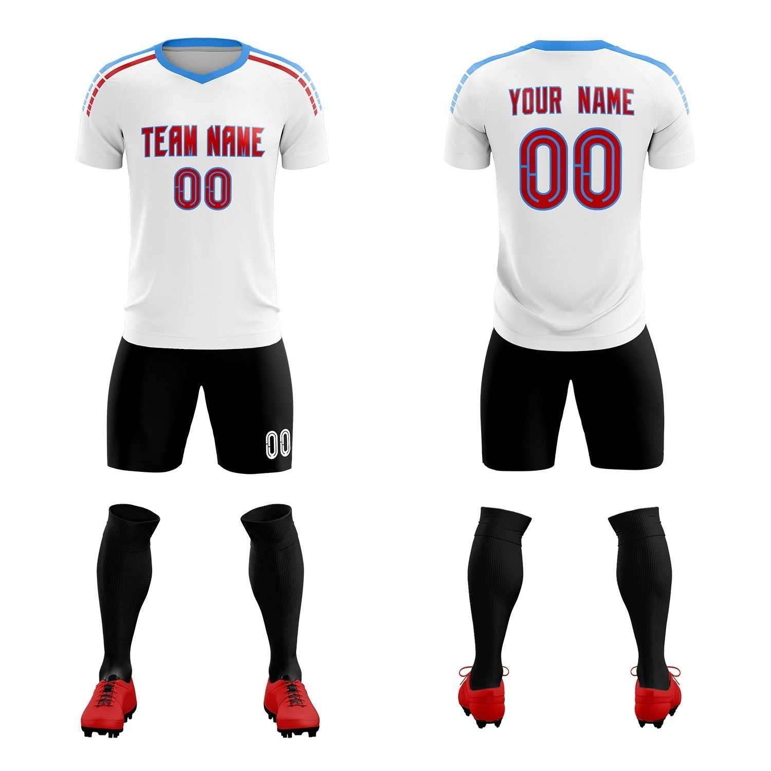 Custom White Raglan Shoulder Striped Soccer Tops/Sets Jersey