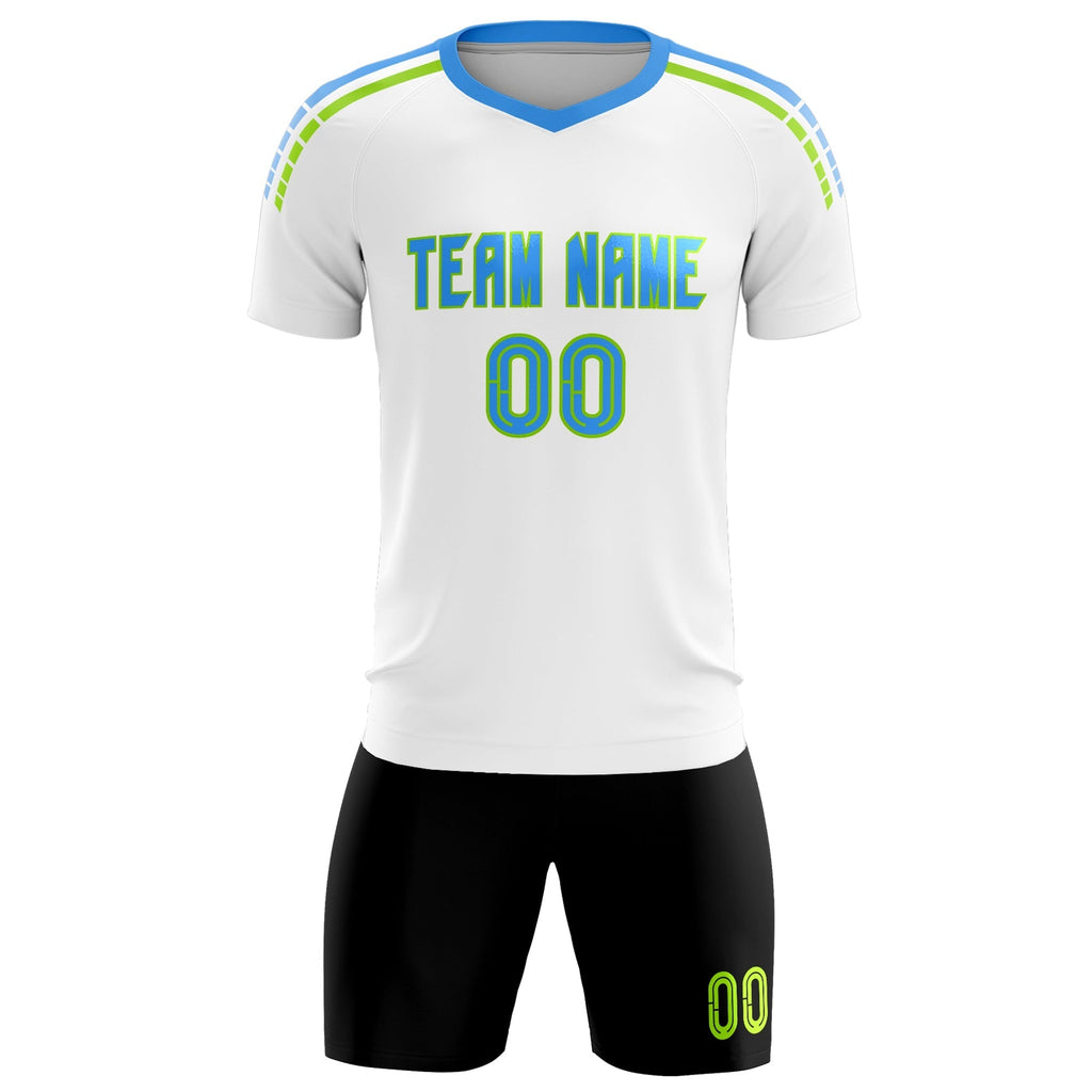 Custom White Raglan Shoulder Striped Soccer Tops/Sets Jersey