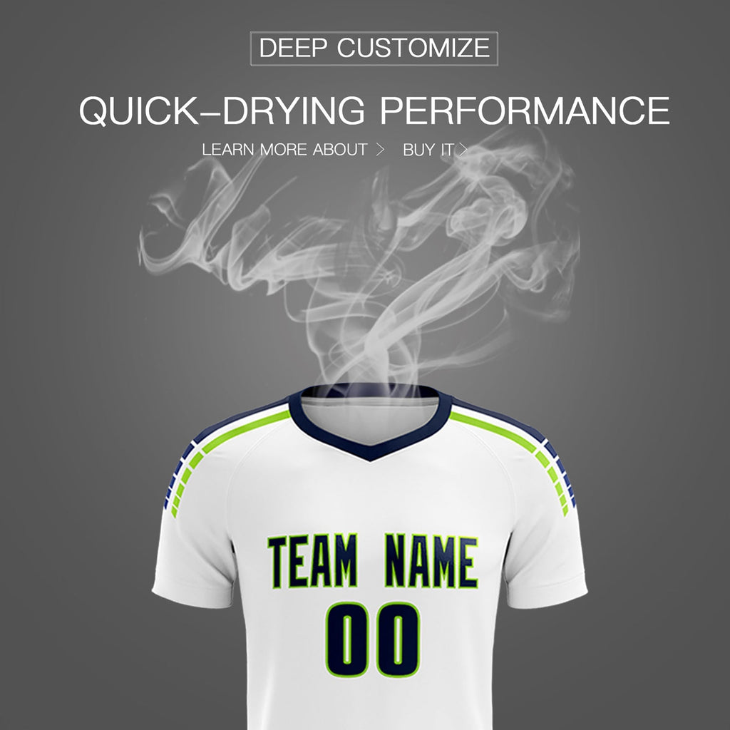 Custom White Raglan Shoulder Striped Soccer Tops/Sets Jersey