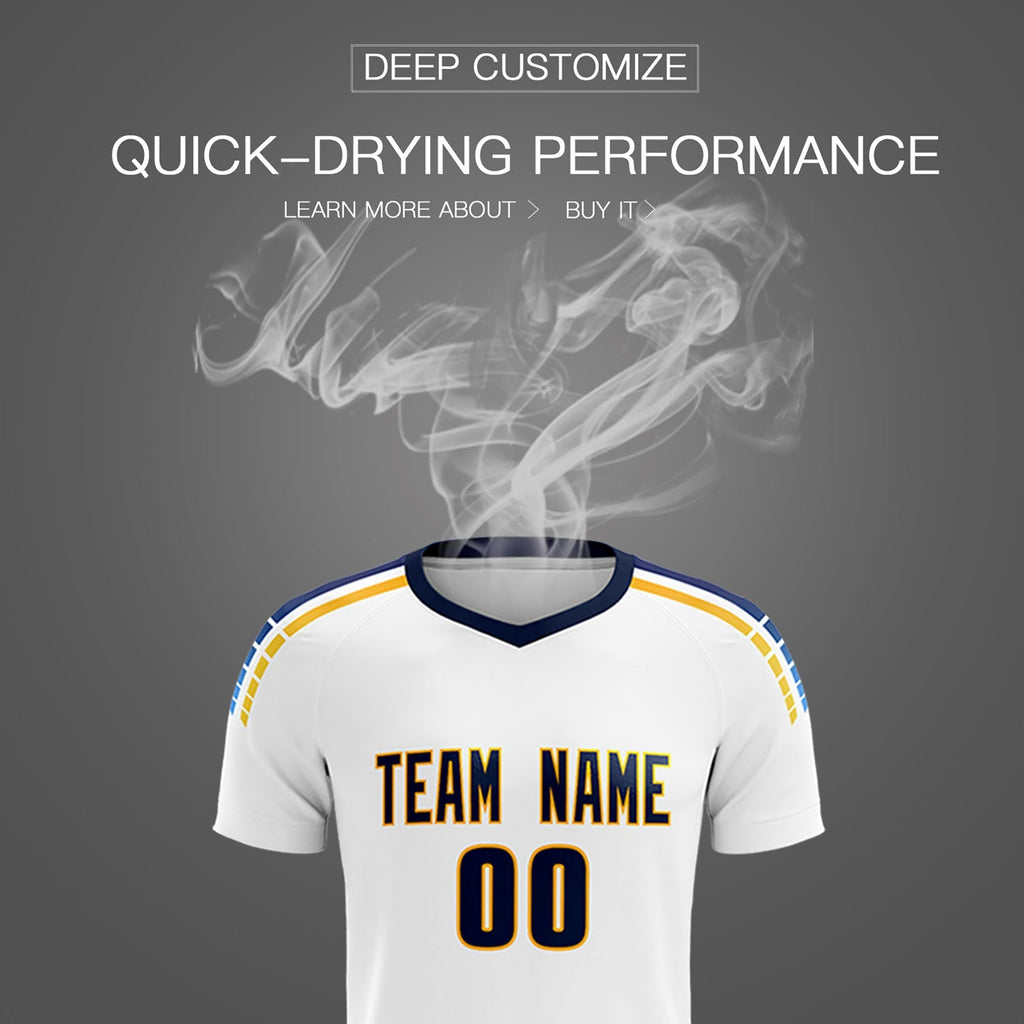 Custom White Raglan Shoulder Striped Soccer Tops/Sets Jersey