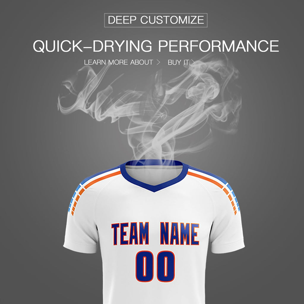 Custom White Raglan Shoulder Striped Soccer Tops/Sets Jersey