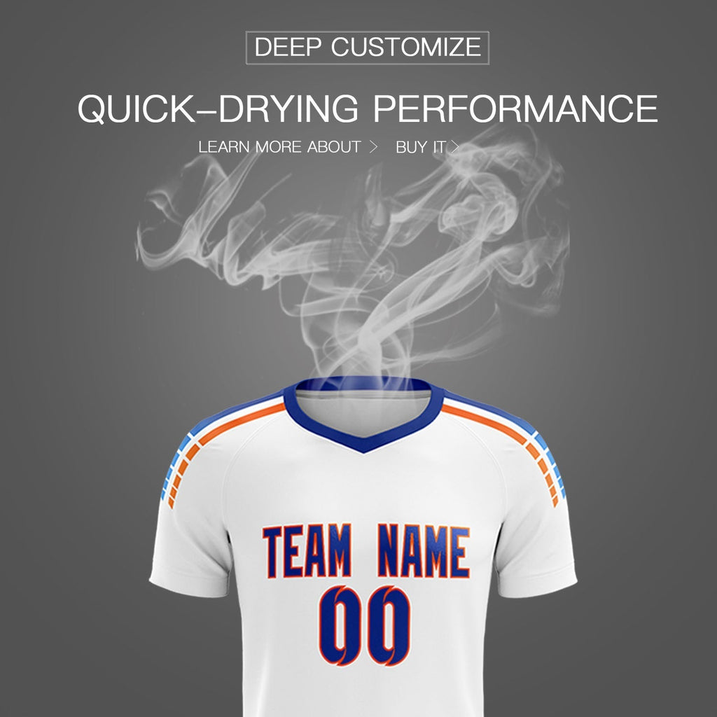 Custom White Raglan Shoulder Striped Soccer Tops/Sets Jersey
