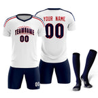 Custom white Striped Quick Dry Tops Soccer Sets Jersey
