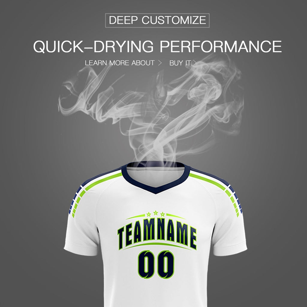 Custom White Raglan Shoulder Striped Soccer Tops/Sets Jersey