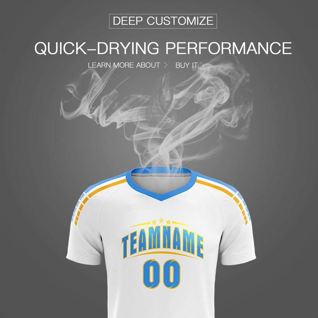 Custom White Raglan Shoulder Striped Soccer Tops/Sets Jersey