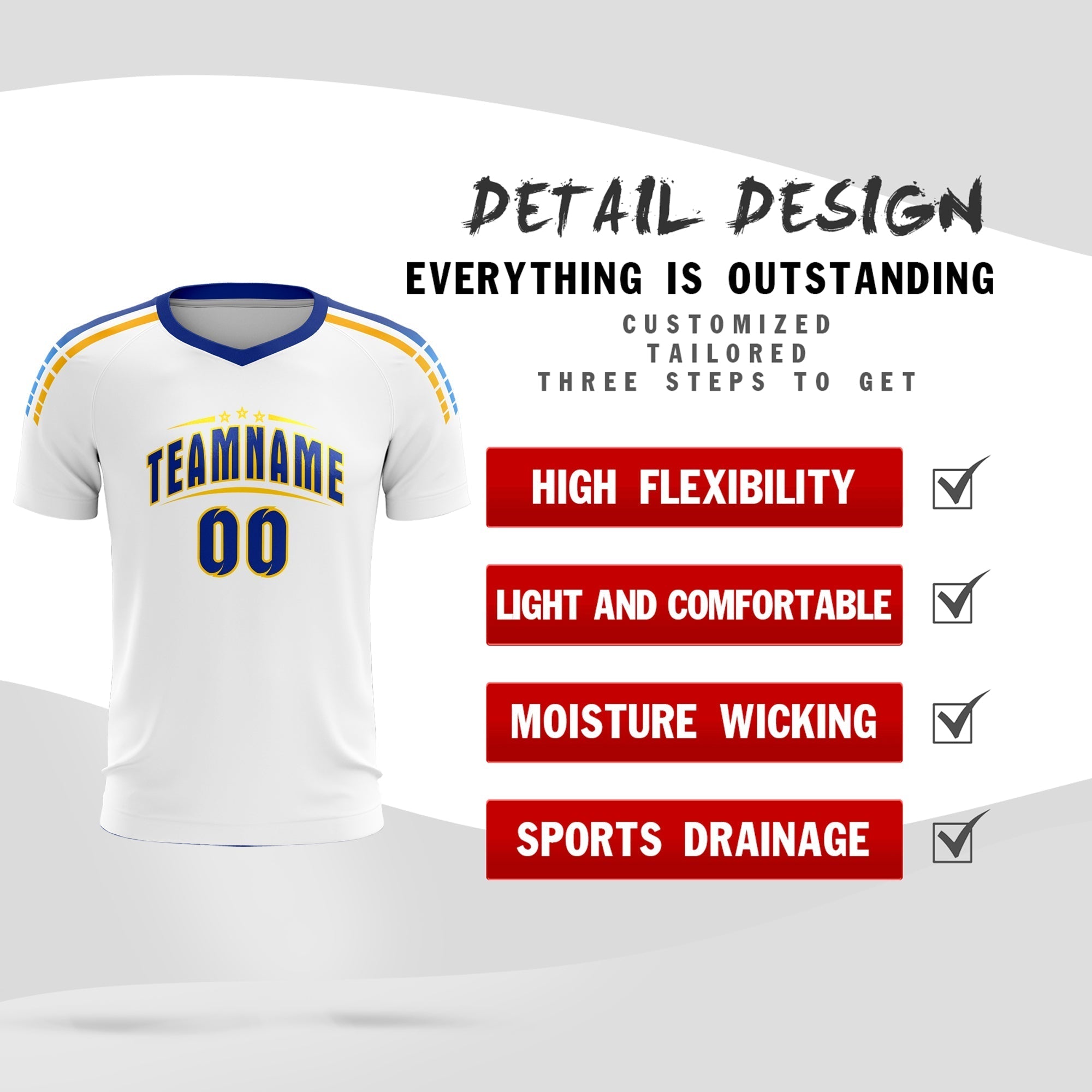Custom White Raglan Shoulder Striped Soccer Tops/Sets Jersey
