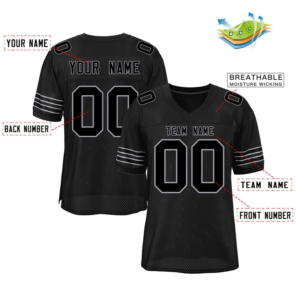 Custom Black Grey Classic Style Mesh Authentic Football Jersey