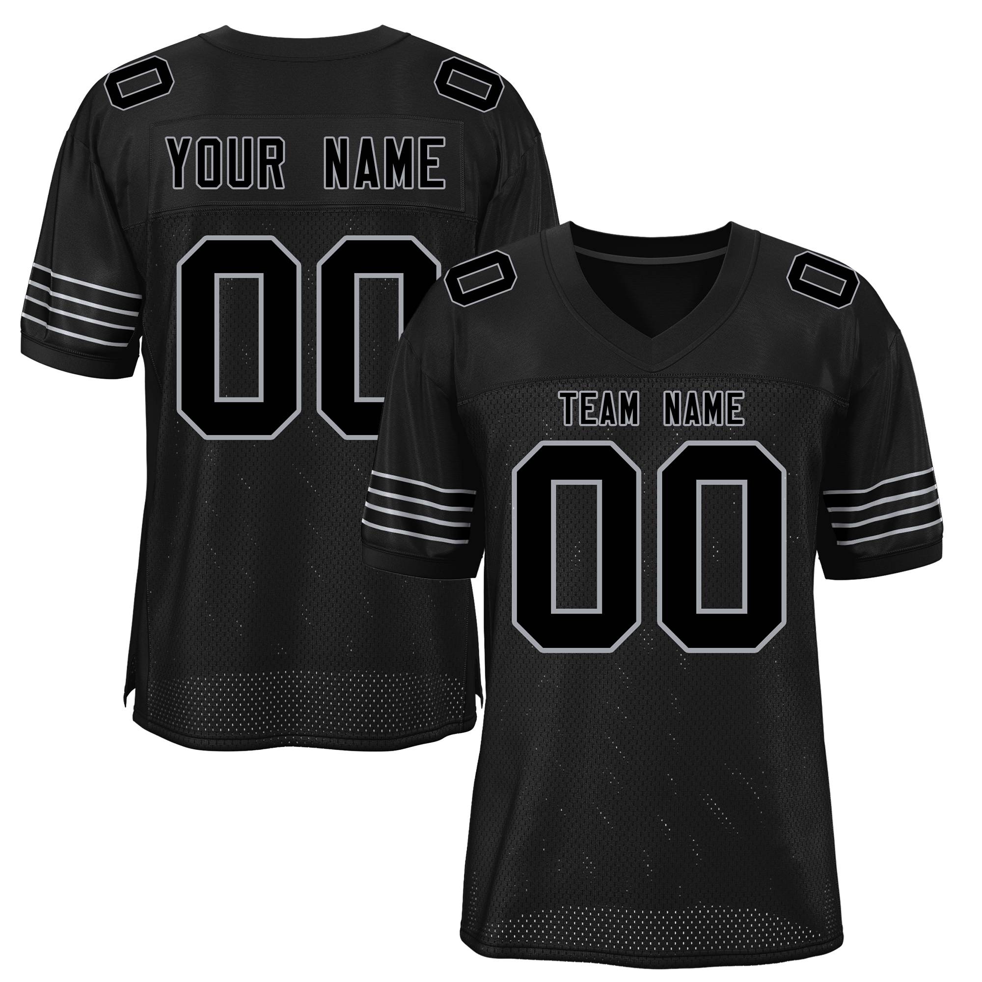 Custom Black Grey Classic Style Mesh Authentic Football Jersey