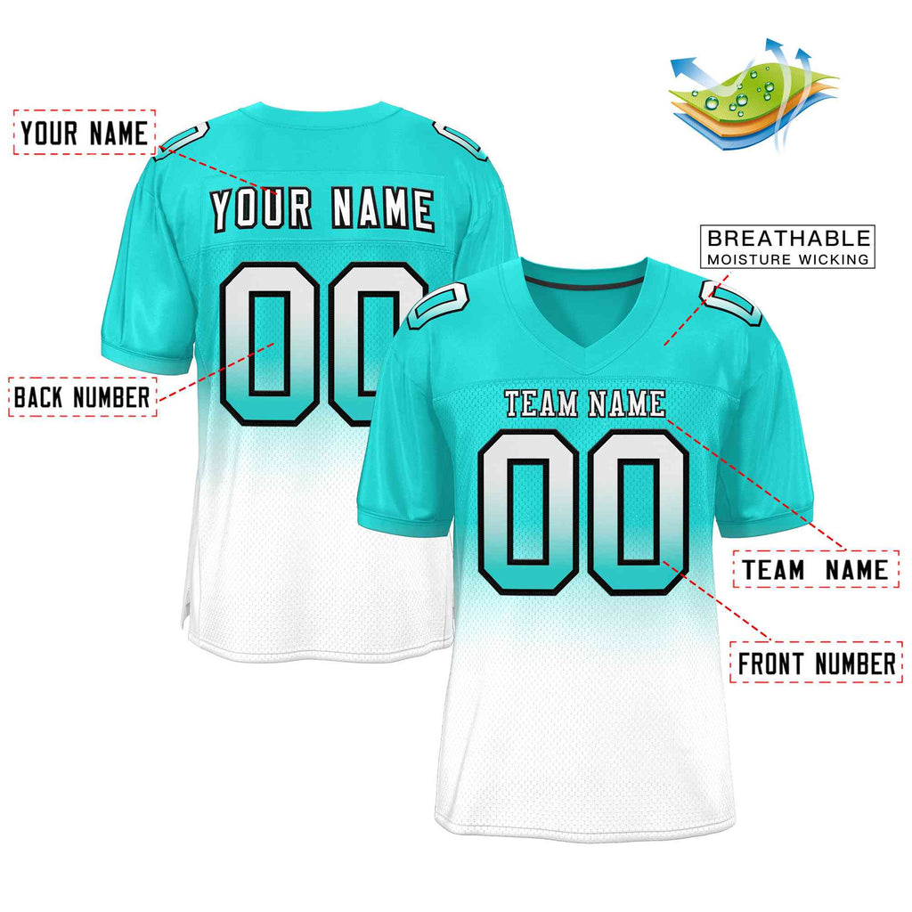 Custom Aqua White-Black Gradient Fashion Outdoor Authentic Football Jersey